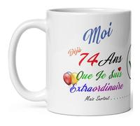 Mug anniversaire 74 ans humour tasse soixante quatorze ans modeste drole tasse haute qualité idée cadeau rigolo fete Noel homme femme ami collegue copain pote famille
