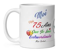 Mug anniversaire 75 ans humour tasse soixante quinze ans modeste drole tasse haute qualité idée cadeau rigolo fete Noel homme femme ami collegue copain pote famille