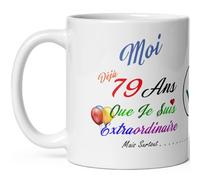 Mug anniversaire 79 ans humour tasse soixante dix neuf ans modeste drole tasse haute qualité idée cadeau rigolo fete Noel homme femme ami collegue copain pote famille