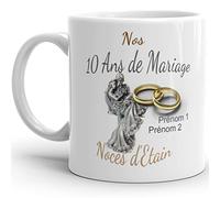 Mug anniversaire mariage 10 ans noces d'étain personnalisable 2 prénoms tasse personnalisée Idée Cadeau Originale Famille couple mari femme noel fete époux épouse