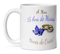 Mug anniversaire mariage 15 ans noces de cristal tasse quinze ans mariage Idée Cadeau Originale mari femme couple noel fete époux épouse céramique 325ml