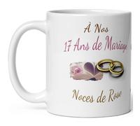 Mug anniversaire mariage 17 ans noces de rose tasse dix sept ans mariage Idée Cadeau Originale mari femme couple noel fete époux épouse céramique 325ml