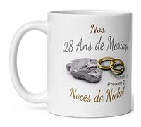 Mug anniversaire mariage 28 ans noces de Nickel personnalisable 2 prénoms tasse personnalisée Idée Cadeau Originale Famille couple mari femme noel fete époux épouse