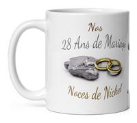 Mug anniversaire mariage 28 ans noces de Nickel tasse vingt huit ans mariage Idée Cadeau Originale mari femme couple noel fete époux épouse céramique 325ml