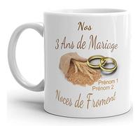 Mug anniversaire mariage 3 ans noces de froment personnalisable 2 prénoms tasse personnalisée Idée Cadeau Originale Famille couple mari femme noel fete époux épouse