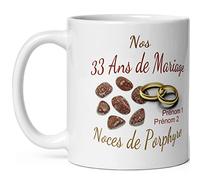 Mug anniversaire mariage 33 ans noces de Porphyre personnalisable 2 prénoms tasse personnalisée Idée Cadeau Originale Famille couple mari femme noel fete époux épouse