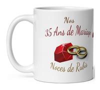 Mug anniversaire mariage 35 ans noces de Rubis tasse trente cinq ans mariage Idée Cadeau Originale mari femme couple noel fete époux épouse céramique 325ml