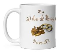 Mug anniversaire mariage 50 ans noces d'or tasse cinquante ans mariage Idée Cadeau Originale mari femme couple noel fete époux épouse céramique 325ml