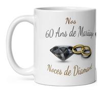 Mug anniversaire mariage 60 ans noces de diamant tasse soixante ans mariage Idée Cadeau Originale mari femme couple noel fete époux épouse céramique 325ml
