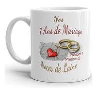 Mug anniversaire mariage 7 ans noces de Laine personnalisable 2 prénoms tasse personnalisée Idée Cadeau Originale Famille couple mari femme noel fete époux épouse