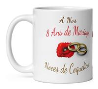 Mug anniversaire mariage 8 ans noces de coquelicot tasse huit ans mariage Idée Cadeau Originale mari femme couple noel fete époux épouse céramique 325ml