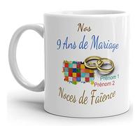 Mug anniversaire mariage 9 ans noces de Faïence personnalisable 2 prénoms tasse personnalisée Idée Cadeau Originale Famille couple mari femme noel fete époux épouse