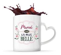Mug anse coeur Muriel la plus belle | Tasse Cadeau Fête des Mères Anniversaire Soeur Noël Tata Marraine Saint Valentin
