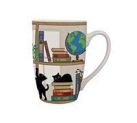 KIUB Très grand mug porcelaine arrondi - motif chats jouant sur les étagères de la bibliothèque- hauteur 12CM - contenance 490ML - boite assortie