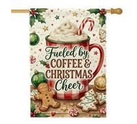 Mug avec citation de Noël pour amoureux du café 71 x 101 cm | Biscuit en pain d'épices, drapeau de cour, baies de houx, canne à sucre, motif écossais, décoration saisonnière d'hiver