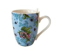 Enesco Mug avec cuillère Allen Desings - Blooms - En céramique - Bleu - H 7 cm - Ø 7 cm BLEU