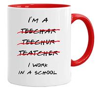 Mug avec inscription « I Work in a School » et coffret cadeau pour professeur | Cadeaux pour enseignant | Mugs de Noël pour enseignant | Tasse d'école