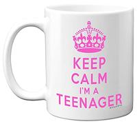 Mug avec inscription Keep Calm I'm A Teenager - Cadeau d'anniversaire filles garçons - 325 ml - céramique blanche - Passe lave-vaisselle - Cadeau d'anniversaire Noël amusant elle ou lui - Rose