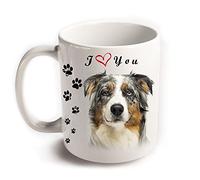Mug Berger australien Aussie I Love You || Tasse à thé en céramique blanche ||| Imprimé des deux côtés des chiens animaux