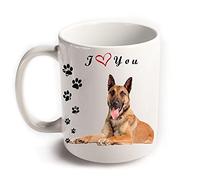 Mug Berger belge Malinois I Love You || Tasse à thé en céramique blanche ||| Imprimé des deux côtés des chiens animaux