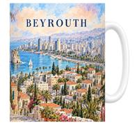 Mug Beyrouth Aquarelle - Le Clocher et les Minarets | Mug Céramique 330 ml | Idée Cadeau Original Homme Femme | Passe au Lave-Vaisselle et au Micro-Ondes | Impression Sublimation Haute Définition