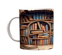 Mug bibliothèque bibliothèque - Design imprimé 3D, tasse à café, pièce de boisson littéraire, récipient à thème de lecture | Construction en céramique émaillée d'une capacité de 350 ml Illustration