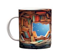 Mug bibliothèque bibliothèque - Design imprimé 3D, tasse à café, pièce de boisson littéraire, récipient à thème de lecture | Construction en céramique émaillée d'une capacité de 350 ml Illustration
