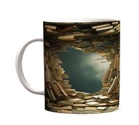 Mug bibliothèque bibliothèque - Design imprimé 3D, tasse à café, pièce de boisson littéraire, récipient à thème de lecture | Construction en céramique émaillée d'une capacité de 350 ml Illustration