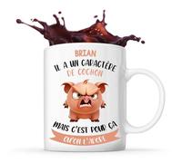 Mug - Brian - Caractère de Cochon - Céramique - Design Recto/Verso - Blanc