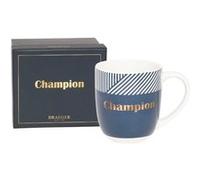 DRAEGER PARIS 1886 - Mug Céramique Bleu Champion 320 ml - Cadeau Humoristique pour Collègue, Frère, Ado, Ami - Tasse Chic Design Géométrique - Coffret Cadeau Élégant à Message Or Chaud
