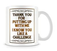Mug cadeau pour ami/amitié - Thank You for Putting Up with Me. I Know You Like A Challenge.