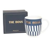 DRAEGER PARIS 1886 | Mug en Céramique Fine 320 ml | Design Chic Bleu/Rose | Message The Boss en Or | Cadeau Original pour Ami, Collègue, Famille | Lavable Lave-Vaisselle | Coffret Cadeau Inclus