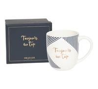 DRAEGER PARIS 1886 | Mug Céramique Bleu 320ml | Toujours au Top | Cadeau Humoristique Famille, Ami, Collègue | Anniversaire, Saint-Valentin | Design Chic Géométrique | Avec Boîte Cadeau