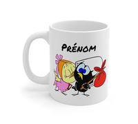Mug Calimero Bisou Départ Personnalisé 325ml - Tasse Prénom Amour Nostalgie Dessin Animé - Cadeau Émotion Collègue Enfant Femme - Micro-ondes Lave-vaisselle