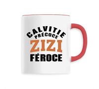 Mug Calvitie précoce, zizi féroce - Imprimé en France - Tasse originale en céramique - Cadeau Anniversaire Chauve Humour original rigolo (Rouge)