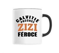 Mug Calvitie précoce, zizi féroce - Imprimé en France - Tasse originale en céramique - Cadeau Anniversaire Chauve Humour original rigolo (Noir)