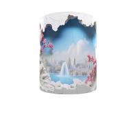 Mug Cascade & Montagnes Fantastiques - Scène Féérique Vue à Travers Mur Brisé - Tasse Relaxation Nature Zen - Cadeau Poétique
