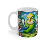 Mug céramique 325 ml - Perruche Arc-en-Ciel Jardin Fleuri - Tasse Oiseau Exotique Tropical Coloré Cadeau Nature