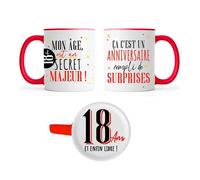 MUG CÉRAMIQUE ANNIVERSAIRE SECRET 18ANS 355ML Rouge, Bordeaux