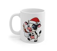 Mug Céramique Calimero Poussin Noël - Tasse Festive Flocons Mignonne 325ml - Cadeau Original Café (Vache)