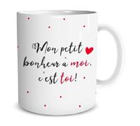 Mug céramique 'Mots d'Amour' (Mon petit bonheur à moi c'est toi !) - 9.5x8 cm [A3436]