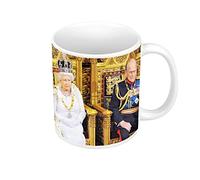Mug Céramique Queen Elizabeth II et Prince Philip Trone Doré Reine d'Angleterre Vintage Elisabeth