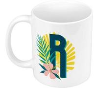 Mug céramique R rachel rose lettre prénom Blanc G