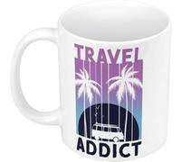 Mug céramique Travel addict plage surf mer Blanc G