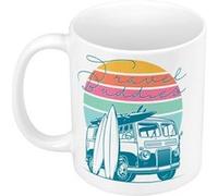 Mug céramique Travel buddies plage surf Blanc G
