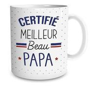 Mug - Certifié - Meilleur Beau Papa - Céramique - Blanc à points marine - Cylindrique
