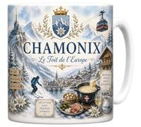 Mug Chamonix - Le Toit de l'Europe - Mont-Blanc, Aiguille du Midi - Tasse Céramique 330 ml Design Aquarelle - Cadeau Chamoniard, Souvenir Vacances Alpes Haute-Savoie - Imprimé en France - EveryMug