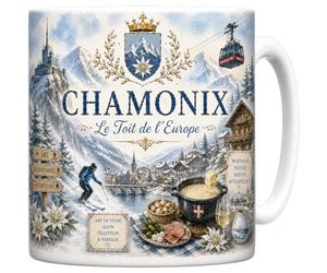 Mug Chamonix - Le Toit de l'Europe - Mont-Blanc, Aiguille du Midi - Tasse Céramique 330 ml Design Aquarelle - Cadeau Chamoniard, Souvenir Vacances Alpes Haute-Savoie - Imprimé en France - EveryMug