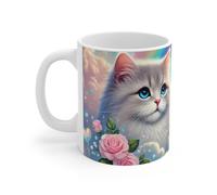 Mug Chat Arc-en-Ciel Féérique Tasse Fantaisie avec Ciel de Rêve & Fleurs Roses Cadeau Mignon et Poétique pour Femme