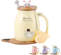 Mug Chat en Céramique Mignon pour Café et Thé 350 ml jaune Vendos85